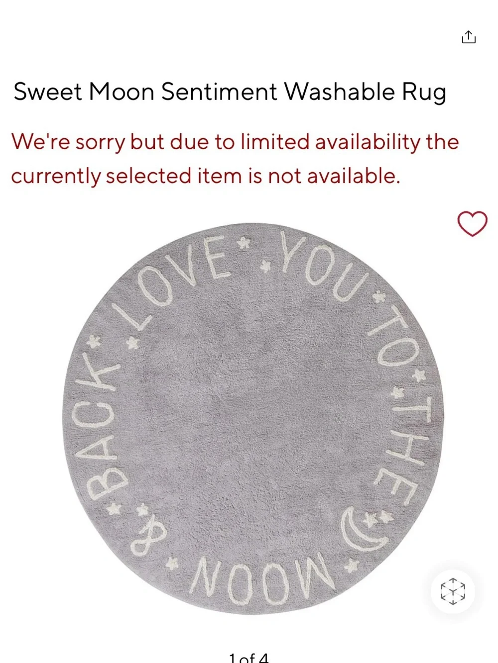 Pottery Barn Sweet Moon Sentiments Washable Rug